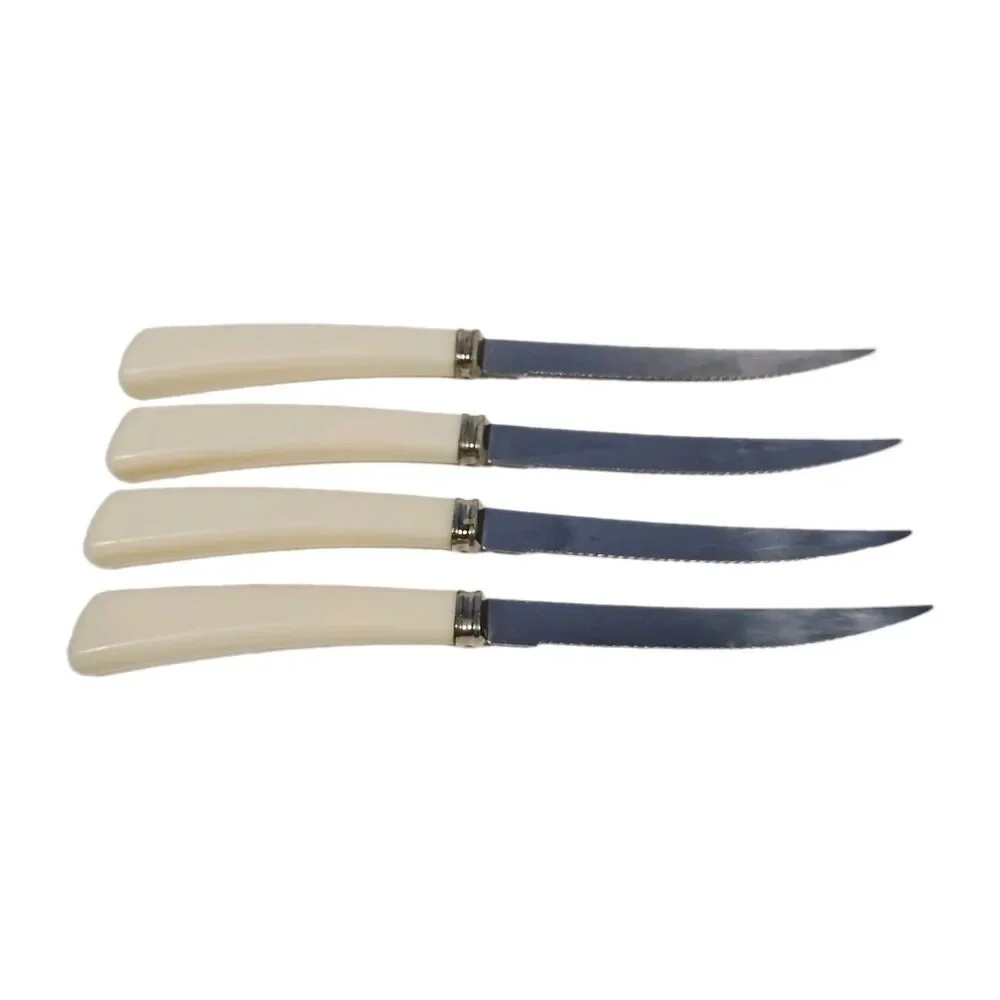 Vintage Quikut Steak Knives Set Of 4 Cream Ivory Handle Serrated USA MCM